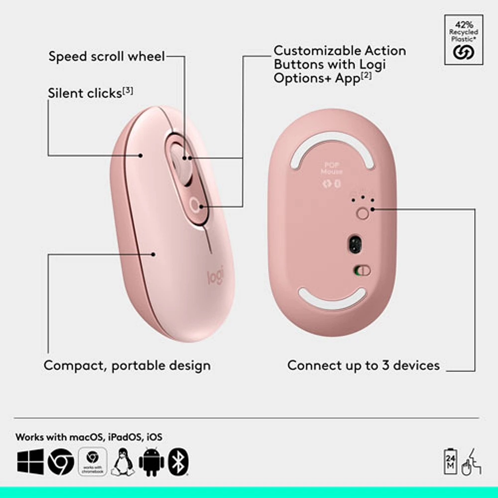Logitech POP Mouse Bluetooth Optical Mouse - Rose