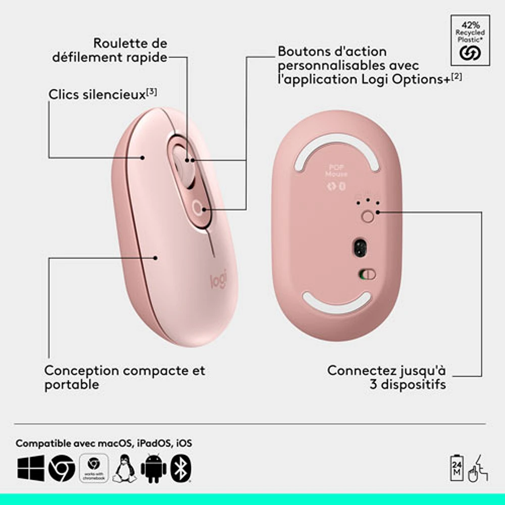 Logitech POP Mouse Bluetooth Optical Mouse - Rose