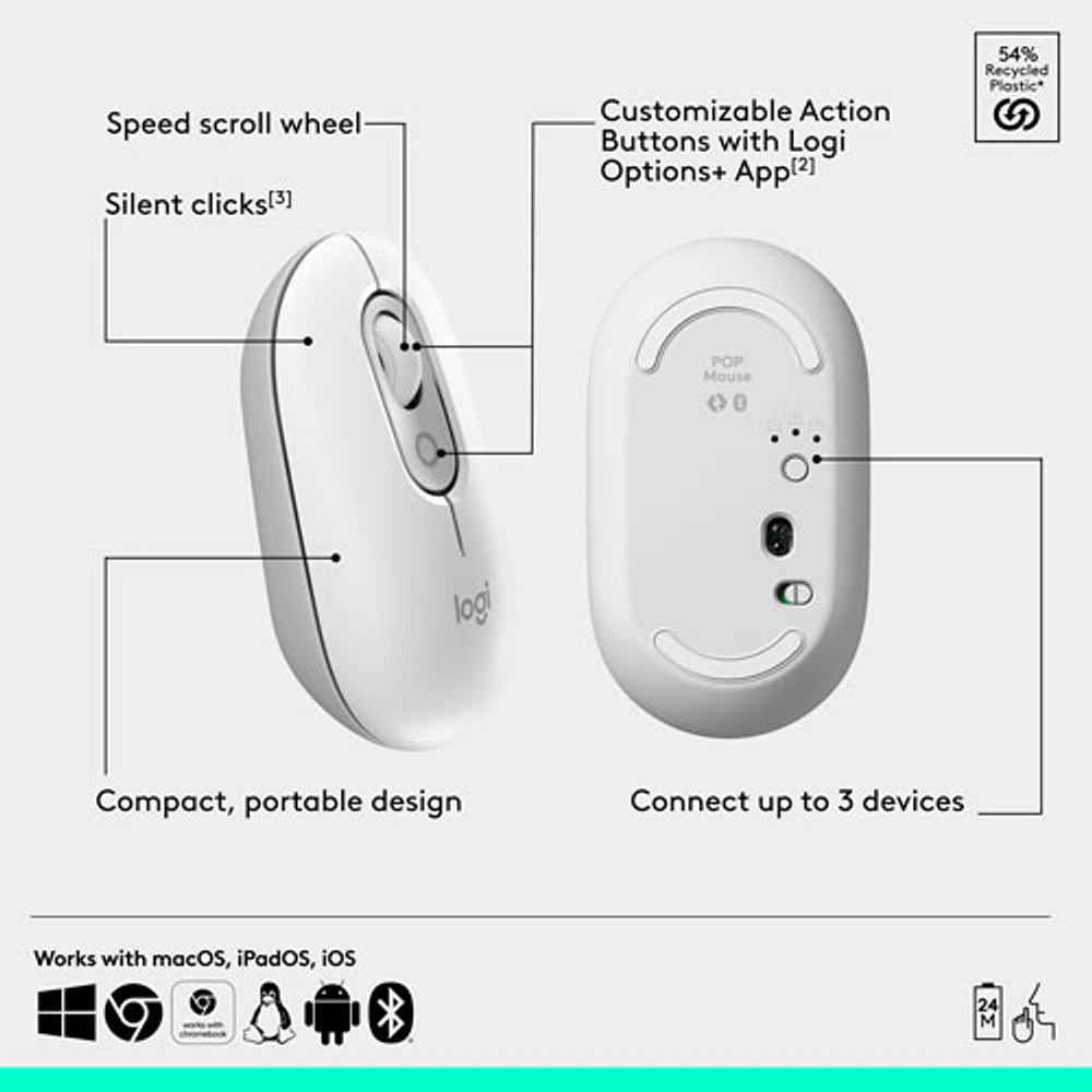 Logitech POP Mouse Bluetooth Optical Mouse - Off-White