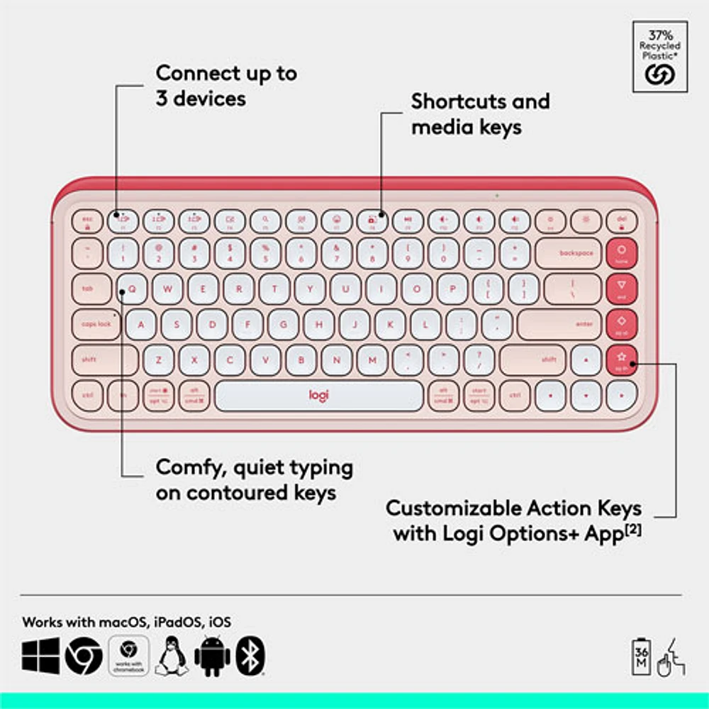 Logitech POP Icon Keys Bluetooth Keyboard - Rose/Off-White - English