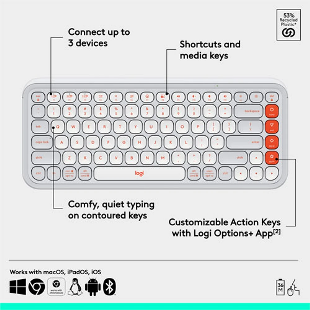 Clavier Bluetooth POP Icon Keys de Logitech - Orange/Blanc cassé - Anglais