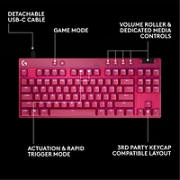 Logitech G PRO X Tenkeyless Rapid Backlit RGB Magnetic Analog Switches Gaming Keyboard -Magenta- Bilingual