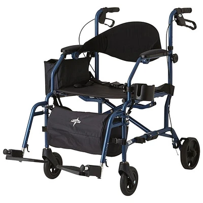 Medline 2-in-1 Foldable Steel Rollator Walker/Transport Chair with Storage Bag & Cup Holder - Blue