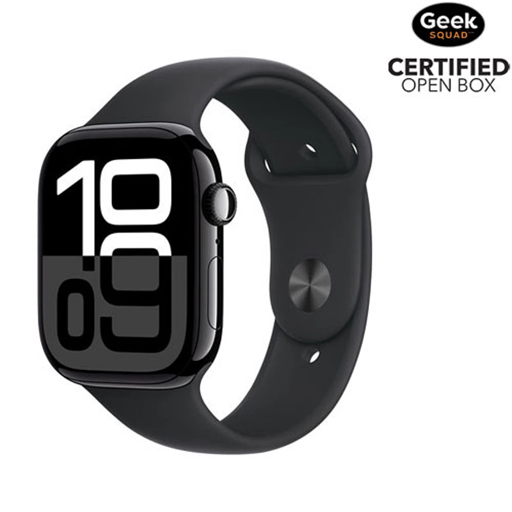 Open Box - Apple Watch Series 10 (GPS) 46mm Jet Black Aluminum Case with Black Sport Band - Small/Medium