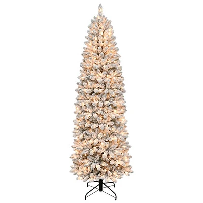 Arbre de Noël givré mince de 7,5 pi avec lumières de Puleo (301-BIFLSL-75C350CUL) - Sapin Birmingham