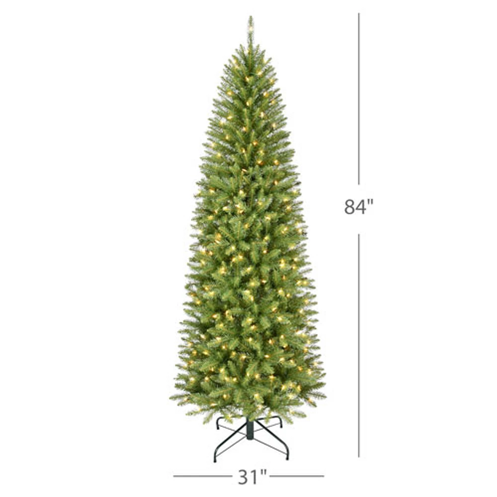 Arbre de Noël mince de 7 pi avec lumières de Puleo (301-KEPSL-70C3-CUL) - Épinette Keyport