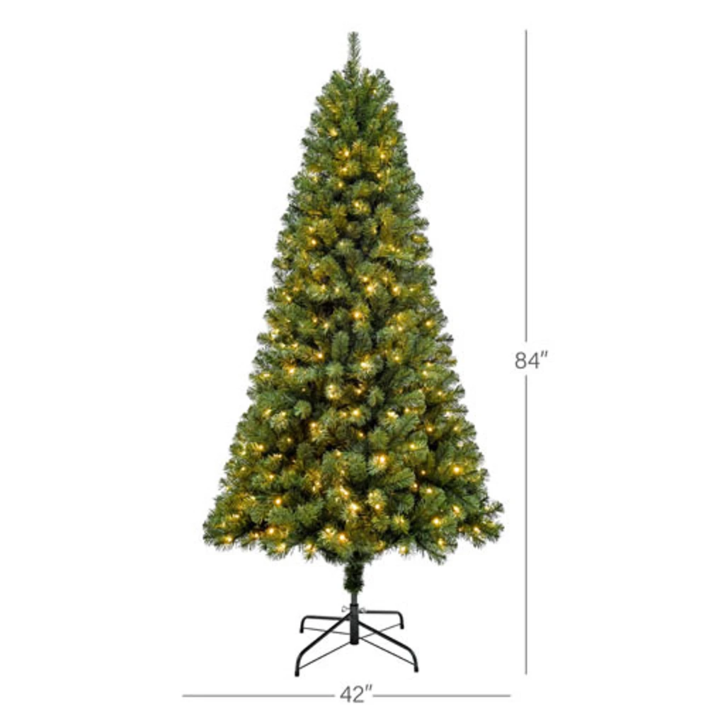 Arbre de Noël de 7 pi avec lumières de Puleo (357OFD70LDF3KZ350CUL) - Épinette Oxford