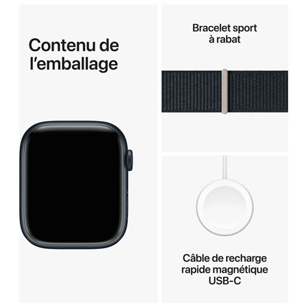 Apple Watch Series 9 (GPS + cellulaire) avec boîtier de 45 mm en aluminium minuit et bracelet sport minuit par Koodo - Paiement Balance mensuel