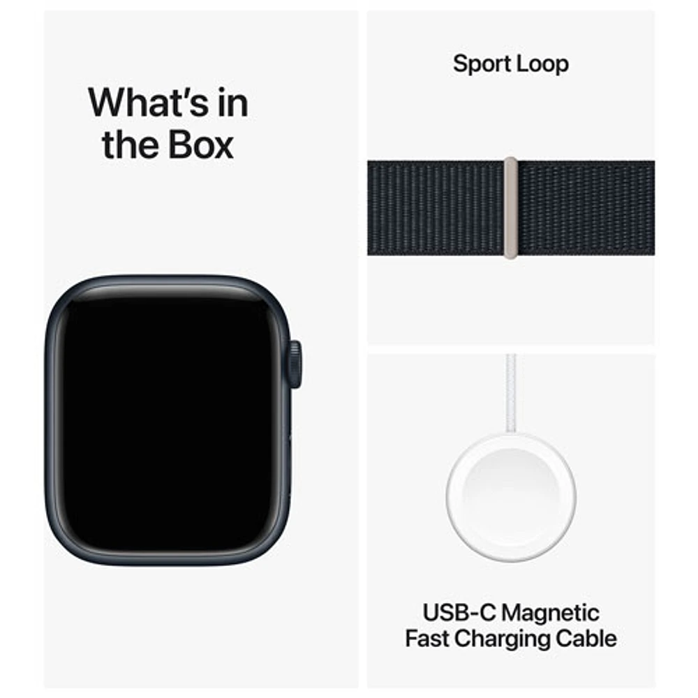 Apple Watch Series 9 (GPS + cellulaire) avec boîtier de 45 mm en aluminium minuit et bracelet sport minuit par Koodo - Paiement Balance mensuel