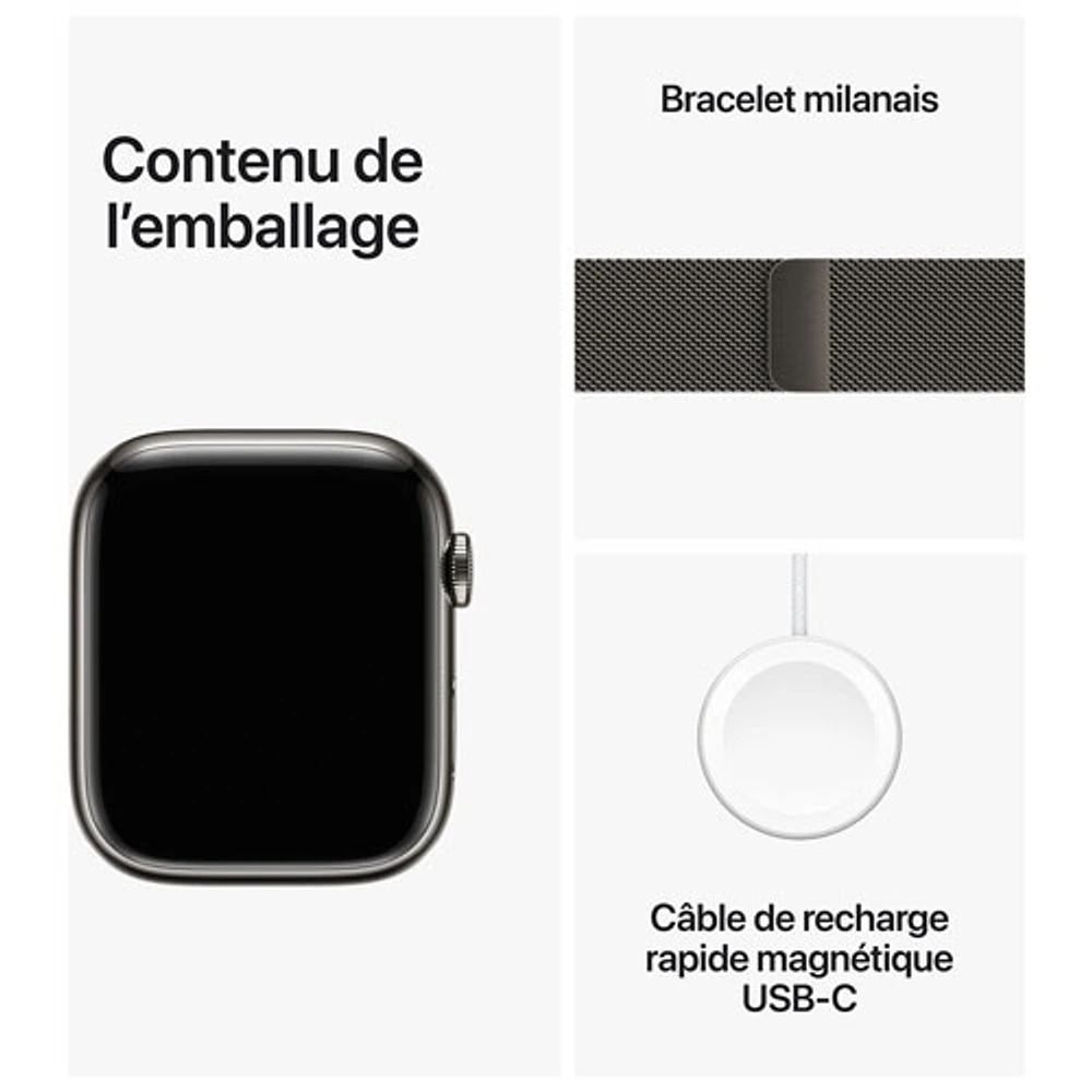 Apple Watch Series 9 (GPS + Cellulaire) avec boîtier de 45 mm en acier inoxydable graphite et bracelet milanais graphite par Koodo - Paiement Balance mensuel