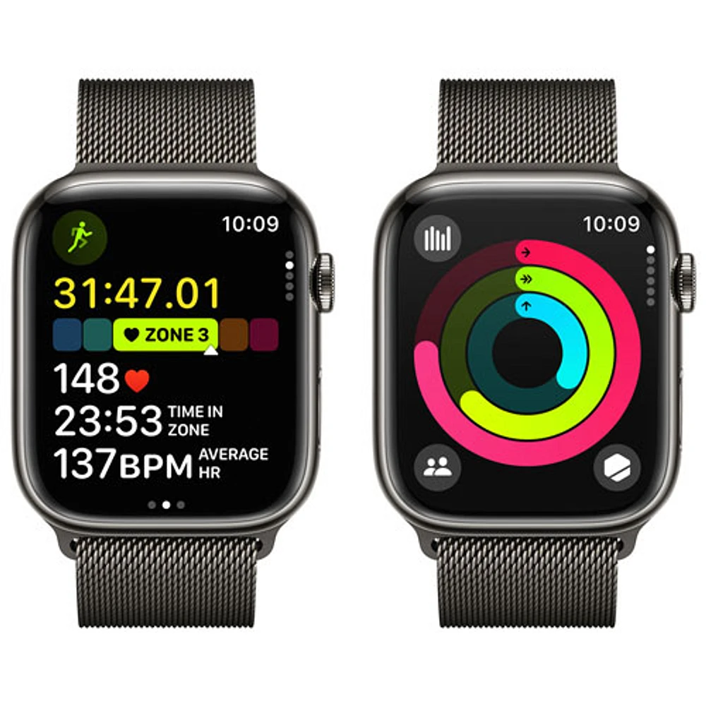 Apple Watch Series 9 (GPS + Cellulaire) avec boîtier de 45 mm en acier inoxydable graphite et bracelet milanais graphite par Koodo - Paiement Balance mensuel