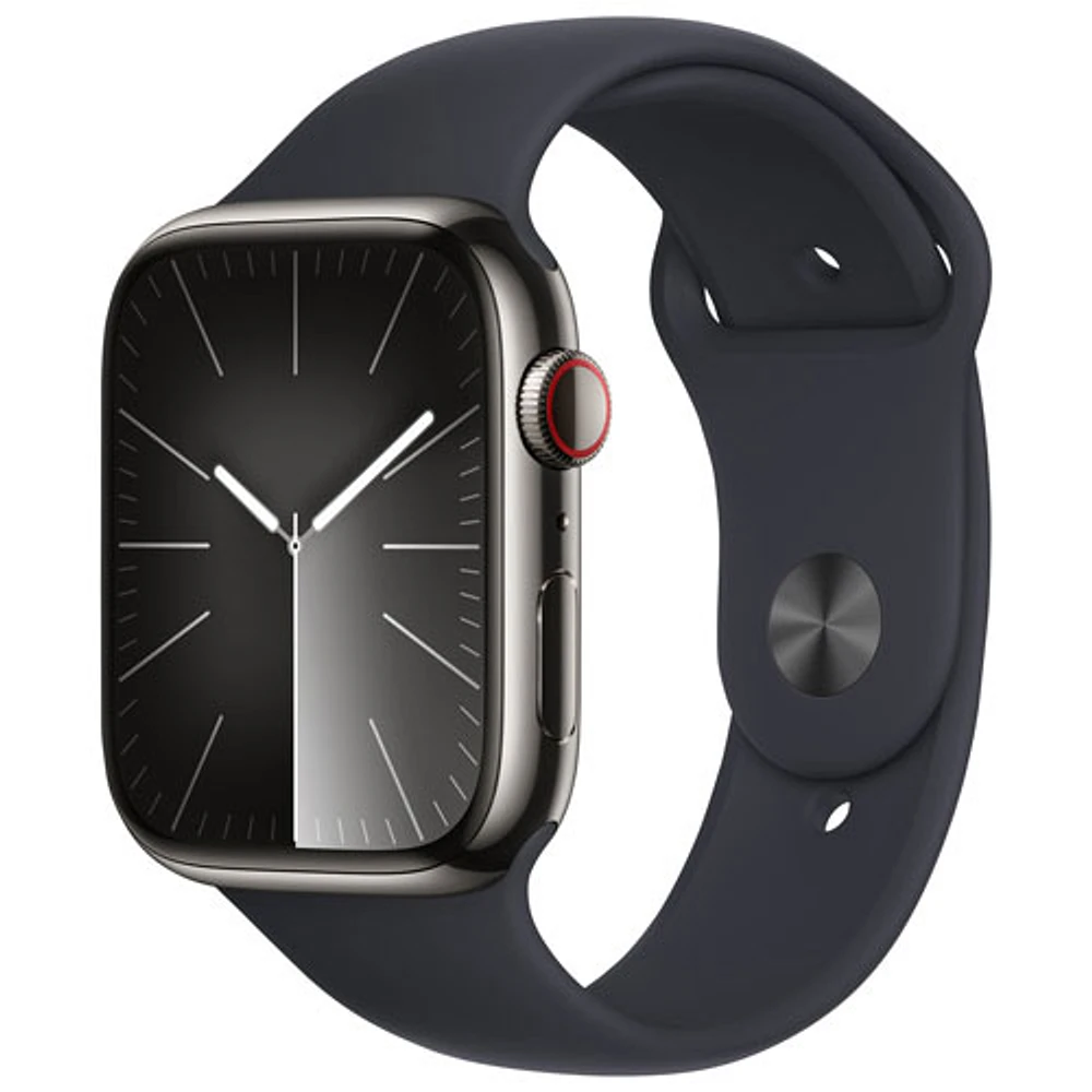 Koodo Apple Watch Series 9 (GPS + Cellular) 45mm Graphite Stainless Steel Case with Midnight Sport Band - Small/Medium 140-190mm - Monthly Tab Payment