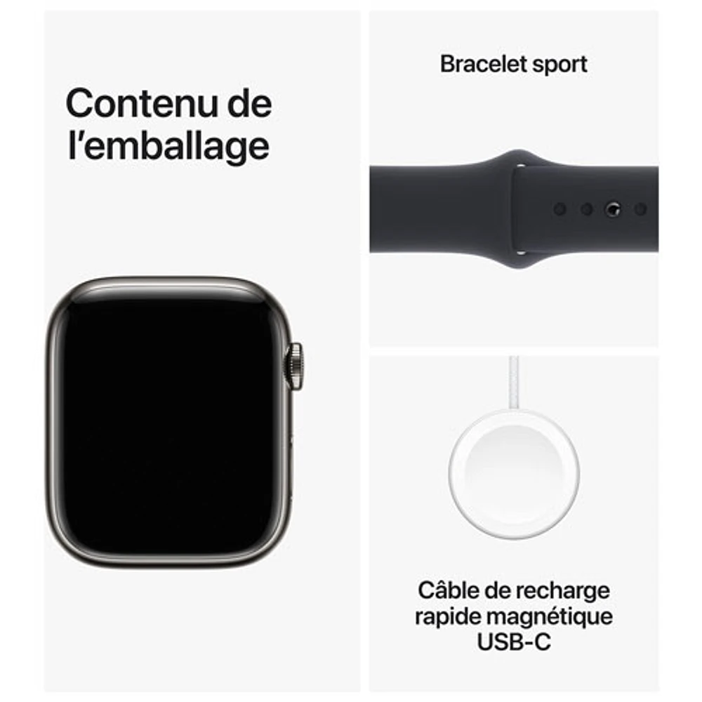 Koodo Apple Watch Series 9 (GPS + Cellular) 45mm Graphite Stainless Steel Case with Midnight Sport Band - Small/Medium 140-190mm - Monthly Tab Payment