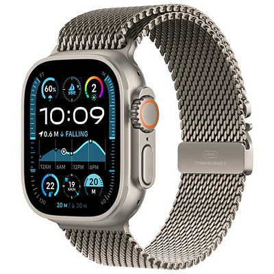 Apple Watch Ultra 2 (GPS + Cellulaire) avec boîtier de 49 mm en titane naturel et bracelet milanais en titane naturel par Koodo - Grand - Paiement Balance mensuel