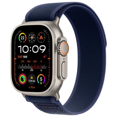 Apple Watch Ultra 2 (GPS + cellulaire) avec boîtier de 49 mm en titane naturel et bracelet à rabat sentier bleu par Koodo - Petit/Moyen - Paiement Balance mensuel