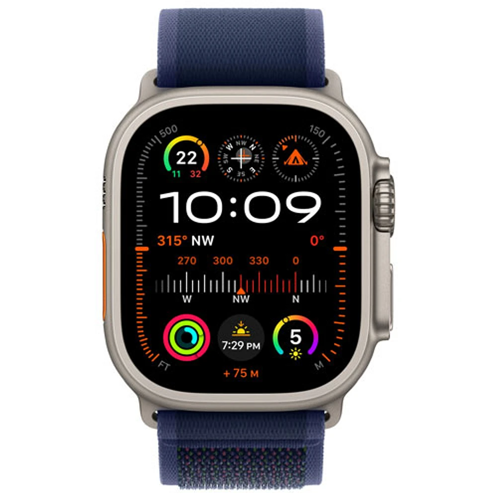 Apple Watch Ultra 2 (GPS + cellulaire) avec boîtier de 49 mm en titane naturel et bracelet à rabat sentier bleu par Koodo - Moyen/Grand - Paiement Balance mensuel