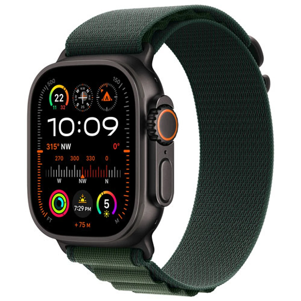 Apple Watch Ultra 2 (GPS + cellulaire) avec boîtier de 49 mm en titane noir et bracelet alpin vert foncé par Koodo - Moyen - Paiement Balance mensuel