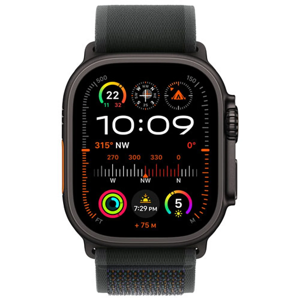 Apple Watch Ultra 2 (GPS + cellulaire) avec boîtier de 49 mm en titane noir et bracelet à rabat sentier noir par Koodo - Petit/Moyen - Paiement Balance mensuel