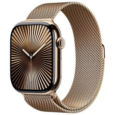 Koodo Apple Watch Series 10 (GPS + Cellular) 46mm Gold Titanium Case with Gold Milanese Loop - Small/ Medium - Monthly Tab Payment