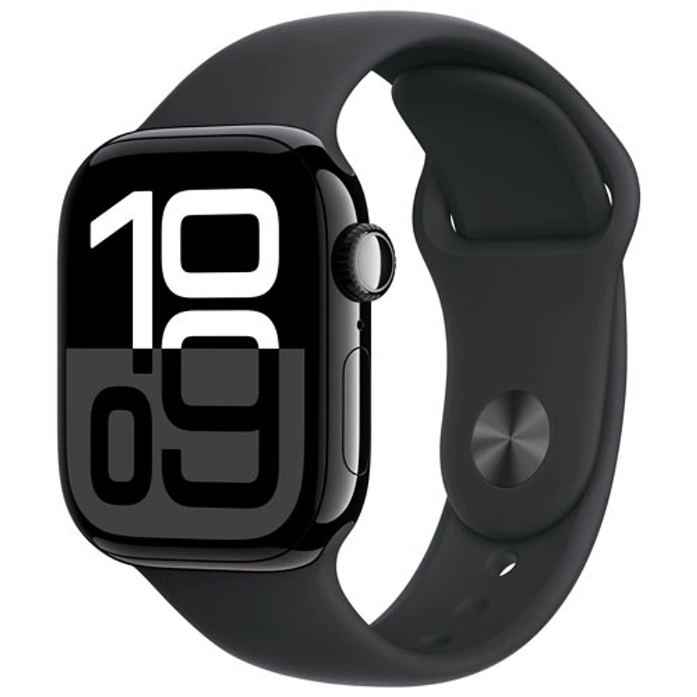 Apple Watch Series 10 (GPS + cellulaire) avec boîtier de mm en aluminium noir de jais et bracelet sport noir par Koodo - Moyen/Grand