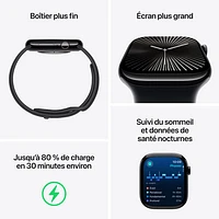 Apple Watch Series 10 (GPS + cellulaire) avec boîtier de mm en aluminium noir de jais et bracelet sport noir par Koodo - Moyen/Grand