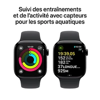 Apple Watch Series 10 (GPS + cellulaire) avec boîtier de mm en aluminium noir de jais et bracelet sport noir par Koodo - Moyen/Grand