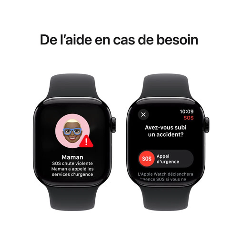 Apple Watch Series 10 (GPS + cellulaire) avec boîtier de mm en aluminium noir de jais et bracelet sport noir par Koodo - Moyen/Grand