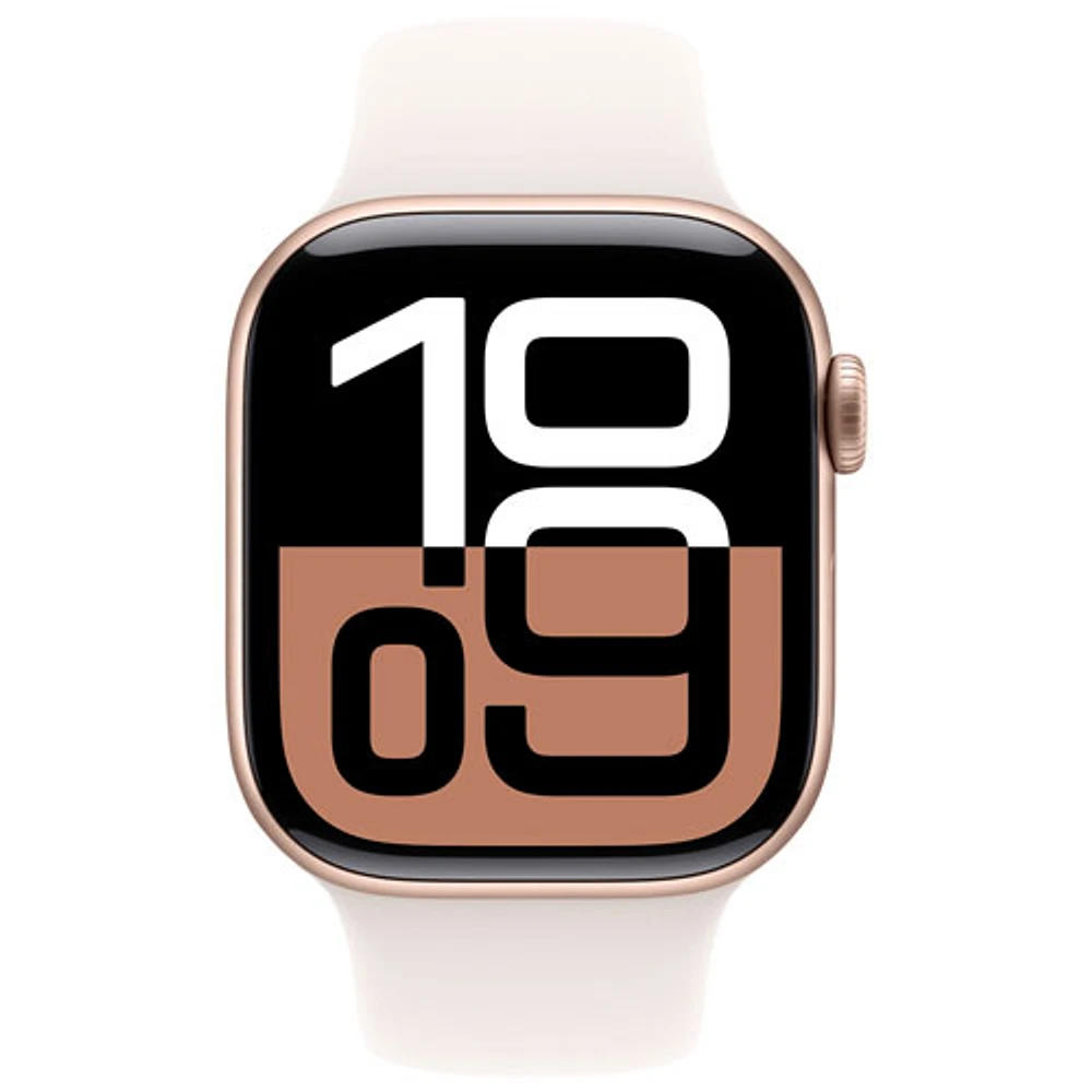 Apple Watch Series 10 (GPS + cellulaire) avec boîtier de mm en aluminium rose doré et bracelet sport rose tendre par Koodo - Moyen/Grand