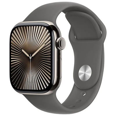 Apple Watch Series 10 (GPS + cellulaire) avec boîtier de 42 mm en titane naturel et bracelet gris pierre par Koodo - Moyen/Grand - Paiement Balance mensuel