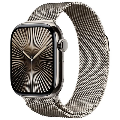 Apple Watch Series 10 (GPS + cellulaire) avec boîtier de 42 mm en titane naturel et bracelet milanais naturel par Koodo - Paiement Balance mensuel