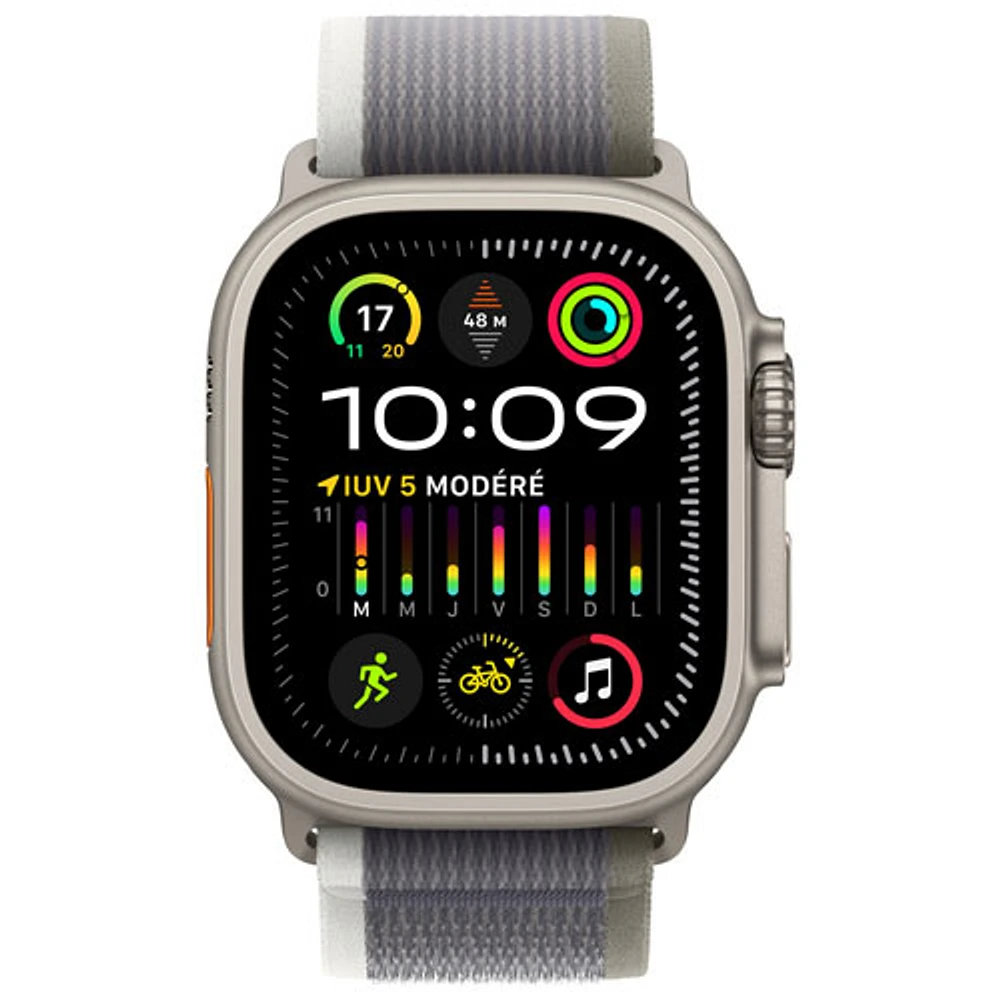 Apple Watch Ultra 2 (GPS + cellulaire) avec boîtier de 49 mm en titane et bracelet à rabat sentier vert gris par Koodo - Moyen/Grand 145-220 mm - Paiement Balance mensuel