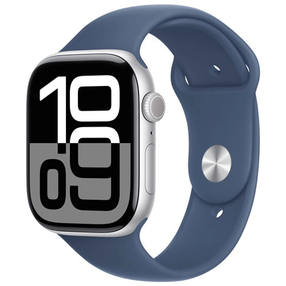 Koodo Apple Watch Series 10 (GPS + Cellular) 46mm Silver Aluminum Case with Denim Sport Band - Small/ Medium - Monthly Tab Payment