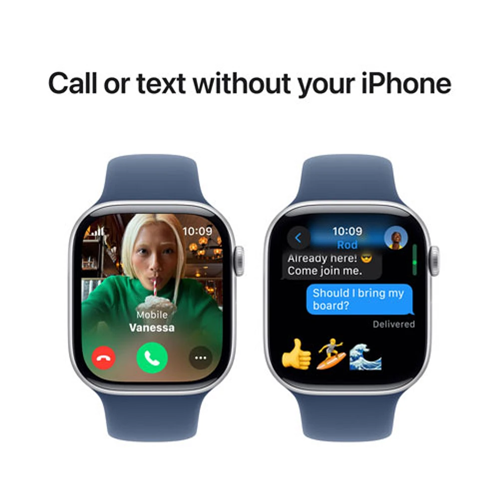 Koodo Apple Watch Series 10 (GPS + Cellular) 46mm Silver Aluminum Case with Denim Sport Band - Medium/Large - Monthly Tab Payment