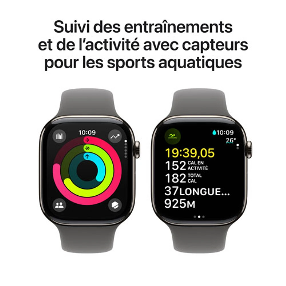 Apple Watch Series 10 (GPS + cellulaire) avec boîtier de 46 mm en titane naturel et bracelet sport gris pierre par Koodo - Moyen/Grand - Paiement Balance mensuel