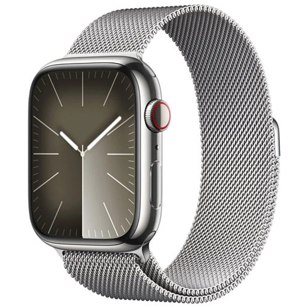 Koodo Apple Watch Series 9 (GPS + Cellular) 45mm Silver Stainless Steel Case with Silver Milanese Loop - Large - Monthly Tab Payment