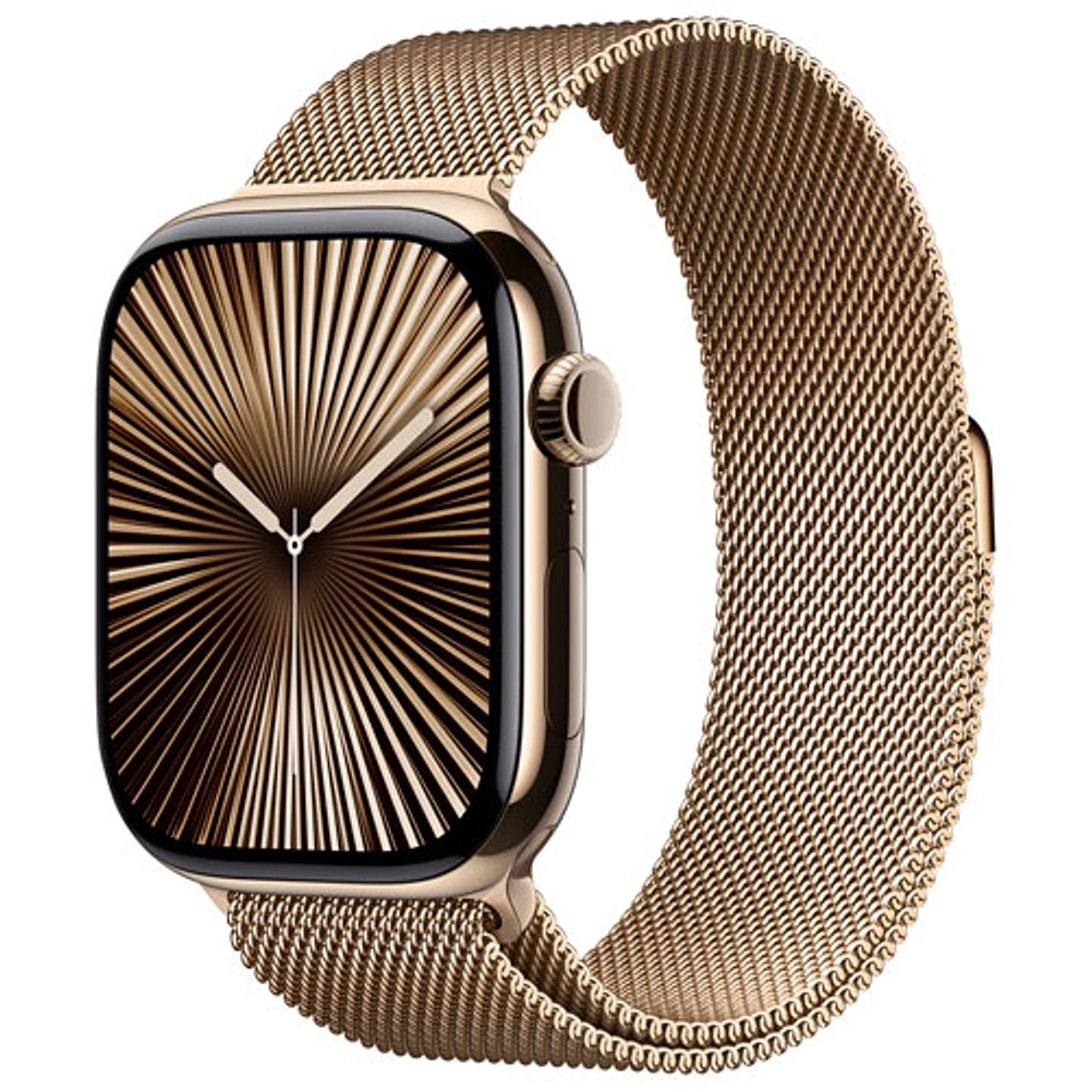 Apple Watch Series 10 (GPS + cellulaire) avec boîtier de 46 mm en titane or et bracelet milanais or par Koodo - Moyen/Grand - Paiement Balance mensuel