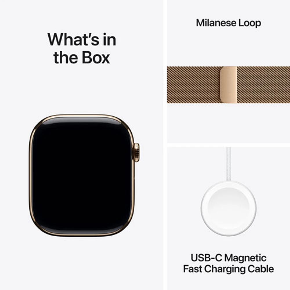 Apple Watch Series 10 (GPS + cellulaire) avec boîtier de 46 mm en titane or et bracelet milanais or par Koodo - Moyen/Grand - Paiement Balance mensuel