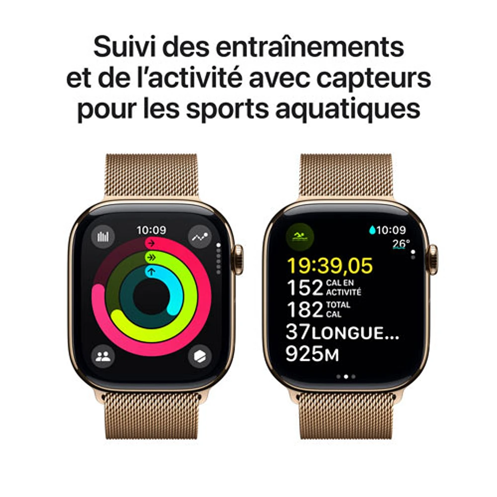 Apple Watch Series 10 (GPS + cellulaire) avec boîtier de 46 mm en titane or et bracelet milanais or par Koodo - Moyen/Grand - Paiement Balance mensuel