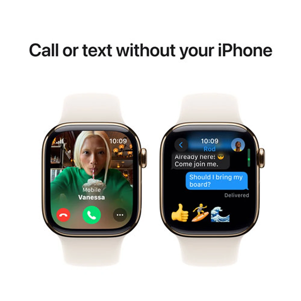 Koodo Apple Watch Series 10 (GPS + Cellular) 42mm Gold Titanium Case with Starlight Sport Band - Medium/Large - Monthly Tab Payment