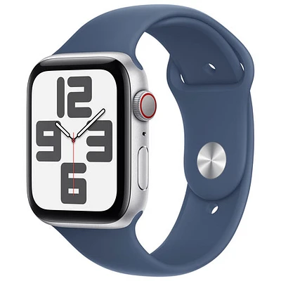 Apple Watch SE (GPS + cellulaire) de mm avec boîtier en aluminium argenté et bracelet sport denim par Koodo - Petit/Moyen