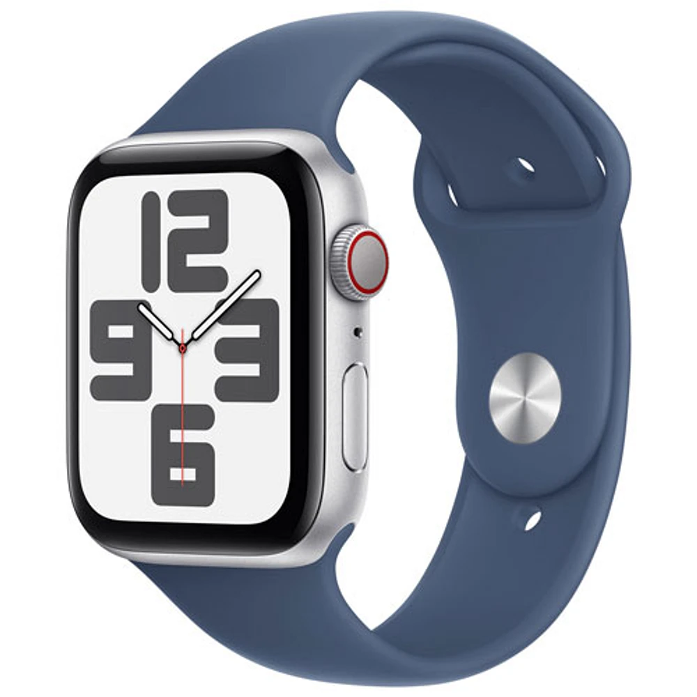 Apple Watch SE (GPS + cellulaire) de mm avec boîtier en aluminium argenté et bracelet sport denim par Koodo - Moyen/Grand