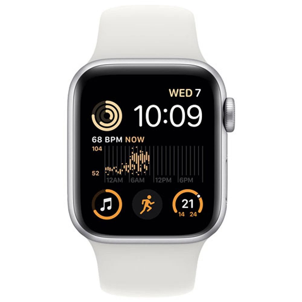 Apple Watch SE (GPS + cellulaire) avec boîtier de mm en aluminium argenté et bracelet sport blanc par Koodo (2022