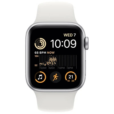 Apple Watch SE (GPS + cellulaire) avec boîtier de mm en aluminium argenté et bracelet sport blanc par Koodo (2022