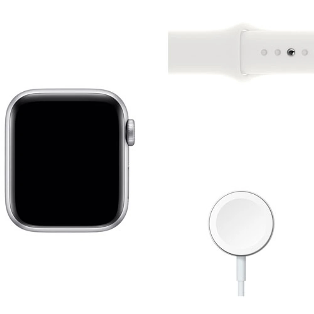 Apple Watch SE (GPS + cellulaire) avec boîtier de mm en aluminium argenté et bracelet sport blanc par Koodo (2022