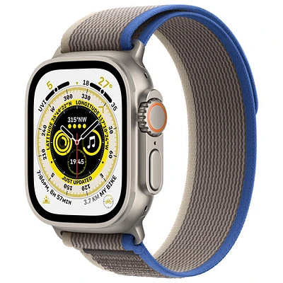 Apple Watch Ultra (GPS + cellulaire) avec boîtier de 49 mm en titane et bracelet à rabat Sentier bleu/gris par Koodo - Moyen/Grand - Paiement Balance mensuel