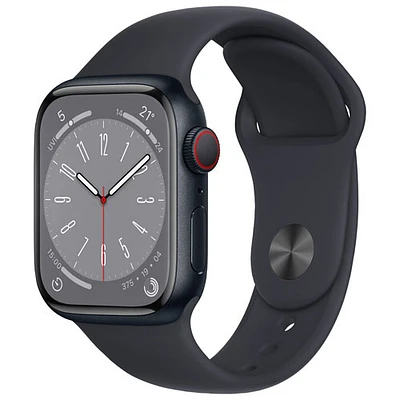 Apple Watch Series 8 (GPS + cellulaire) avec boîtier de 41 mm en aluminium minuit et bracelet sport minuit par Koodo - Petit/Moyen - Paiement Balance mensuel