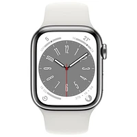 Koodo Apple Watch Series 8 (GPS + Cellular) 41mm Silver Stainless Steel Case with White Sport Band - Small/Medium - Monthly Tab Payment