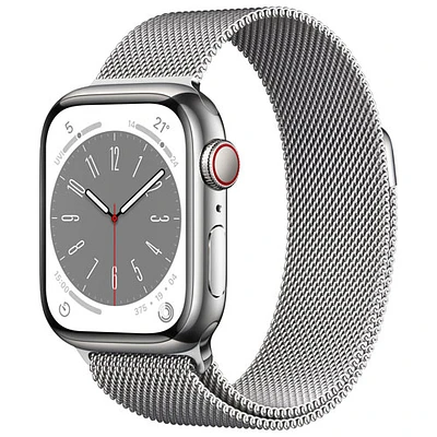 Koodo Apple Watch Series 8 (GPS + Cellular) 41mm Silver Stainless Steel Case with Silver Milanese Loop - Small/Medium - Monthly Tab Payment