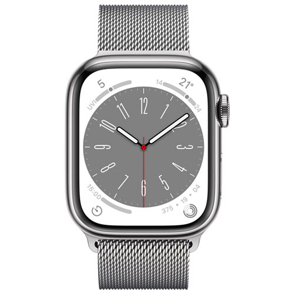 Koodo Apple Watch Series 8 (GPS + Cellular) 41mm Silver Stainless Steel Case with Silver Milanese Loop - Small/Medium - Monthly Tab Payment