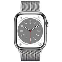 Koodo Apple Watch Series 8 (GPS + Cellular) 41mm Silver Stainless Steel Case with Silver Milanese Loop - Small/Medium - Monthly Tab Payment